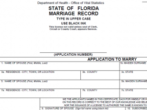 Florida marriage license sample